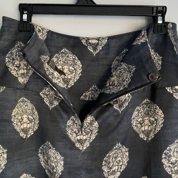 PAUW Amsterdam Silk Pleated Skirt Size 2 US 8 Blue Brown Baroque Pattern Luxury - Picture 5 of 12